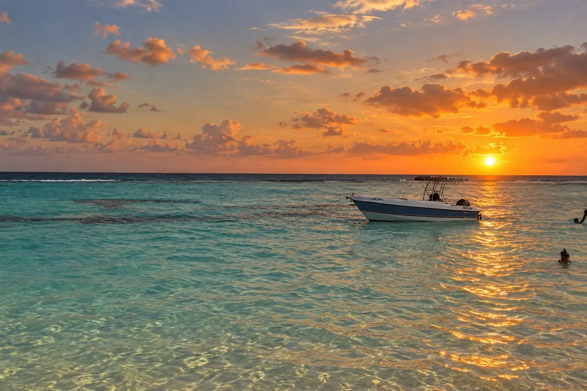 Golden sunset light reflected on the sea
