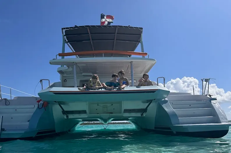 Guests having fun onboard yacht rental Punta Cana