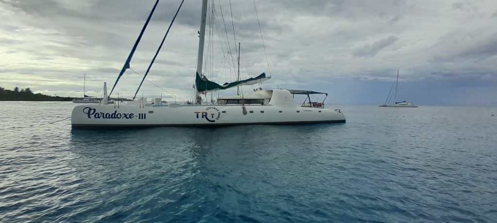 Paradoxe III sailing catamaran in turquoise water